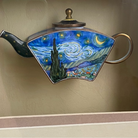2001 KELVIN CHEN Enamel Lidded Tea Pot Starry Night Vangogh Mini Teapot Framed - Picture 7 of 16